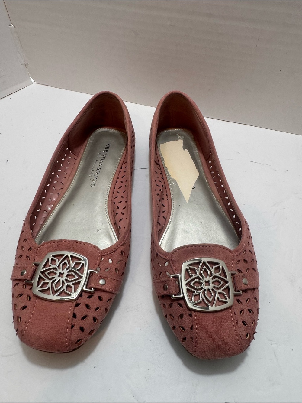 Christian Siriano Delilah Perforated Flats Pink Medallion Square Toe Size 7